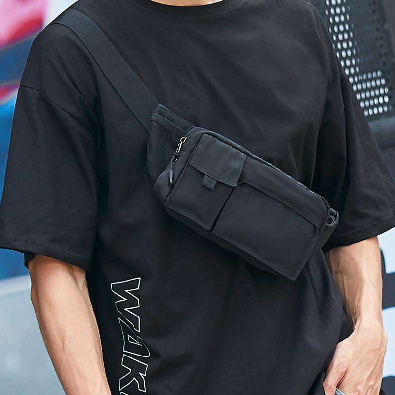 Men's crossbody bag, Japanese style, solid color, simple shoulder bag, chest bag, backpack, men's trendy waist bag, casual trendy men's small bag for summer