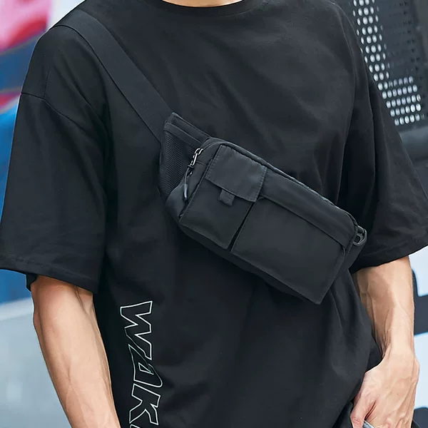 Men's crossbody bag, Japanese style, solid color, simple shoulder bag, chest bag, backpack, men's trendy waist bag, casual trendy men's small bag for summer