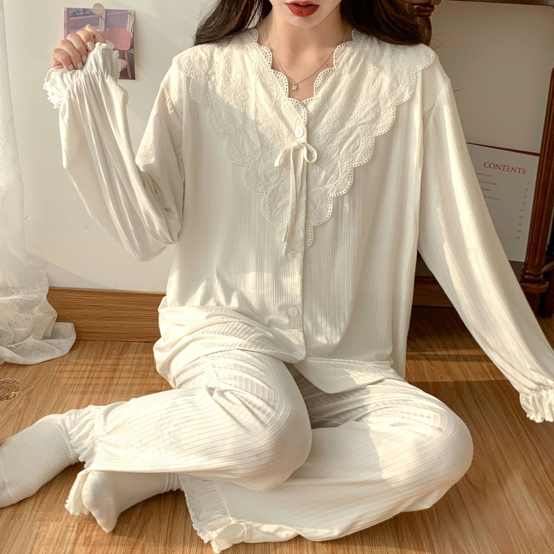 [3215 Spot] Pregnant Women's Nursing Pajamas Women's Summer Thin Postpartum Modal Monthly Clothing Pit Strip Home Clothing