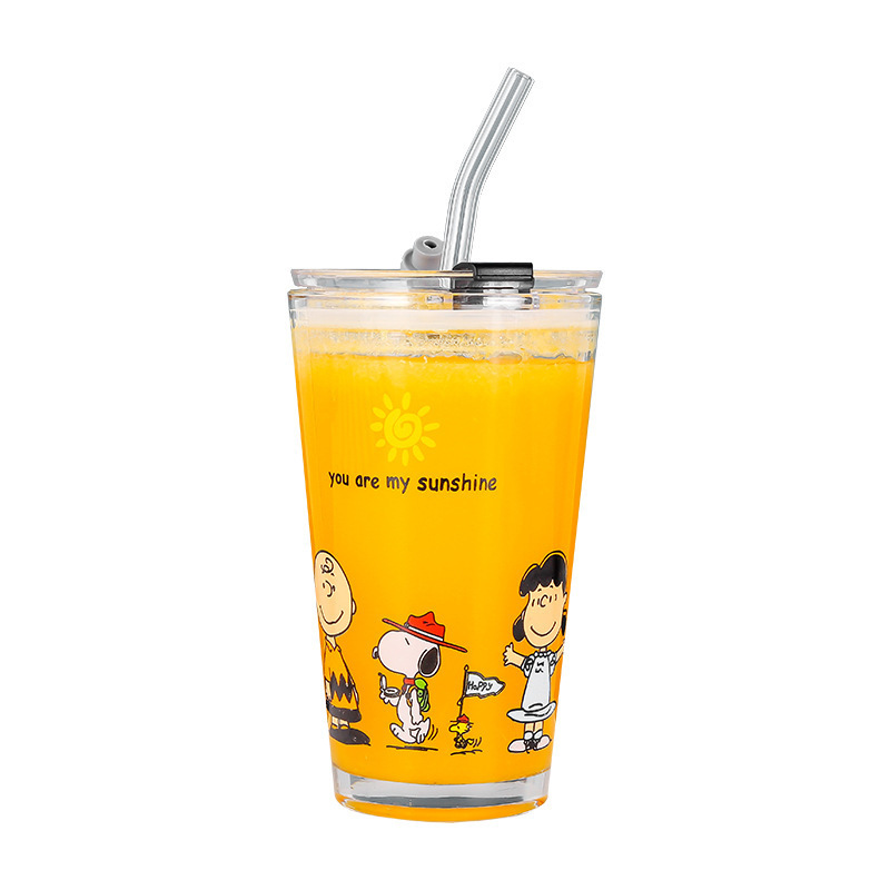 Taza de paja graffiti vidrio taza de agua taza de leche de desayuno taza de agua a escala empuje drenaje pequeño regalo de vidrio al por mayor
