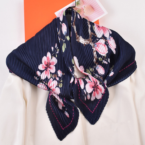 Ladies Scarf Silk Scarf Folded 90cm Square Scarf with Tassels Summer New Elegant Peach Pattern Print
