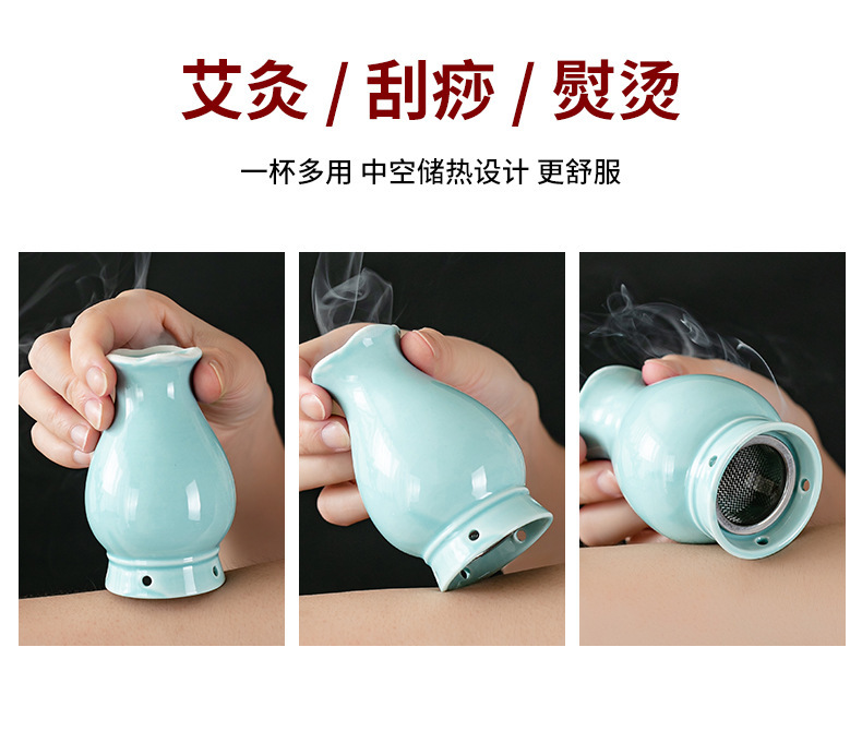 Ceramic Facial Moxibustion Cup Set with 54 Moxa Sticks Essential Oil and Acupoint Chart for Face and Body Warming specifications