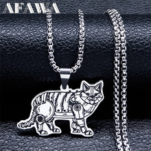 欧美嘻哈蒸汽朋克机械猫项链不锈钢银色机械动物项链项链饰品