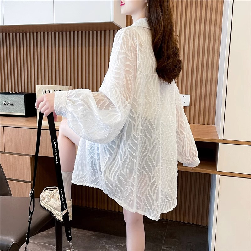 Summer Mid-length Thin Loose Cardigan Sunscreen Shirt Polo Collar Coat Trendy