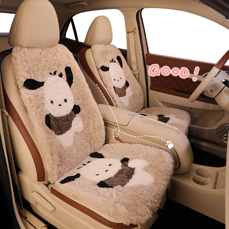 汽车坐垫纯羊毛冬季毛绒卡通三件套新款可爱女冬天保暖半包座椅套