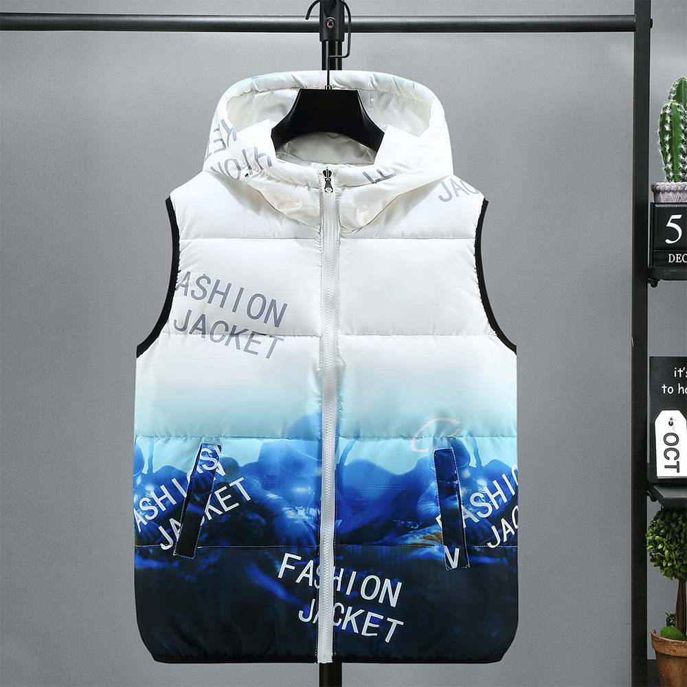 Men's Clothing Silk cotton cotton vest men's autumn and winter new men's reversible vest coat loose hooded vest outer wear for students_voghion.com