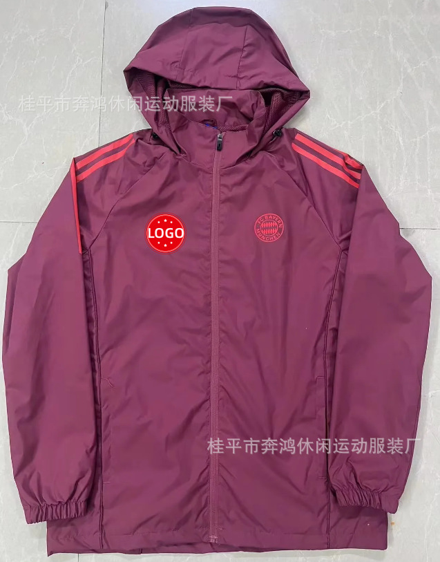 2526 chaqueta de fútbol con capuz nueva chaqueta de calentamiento a prueba de viento Barcelona Arsenal Real Madrid Manchester United chaqueta deportiva