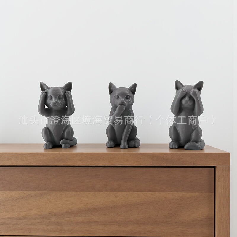 跨境新品勿听勿看勿言的猫万圣节猫咪装饰品摆件|undefined