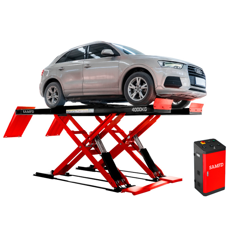 Elevador de Tijera Ultrafino de 4 Toneladas, Elevador de Coches de Doble Tijera, Sin Excavación, Calefacción por Suelo Radiante, Equipo de Reparación y Mantenimiento de Automóviles