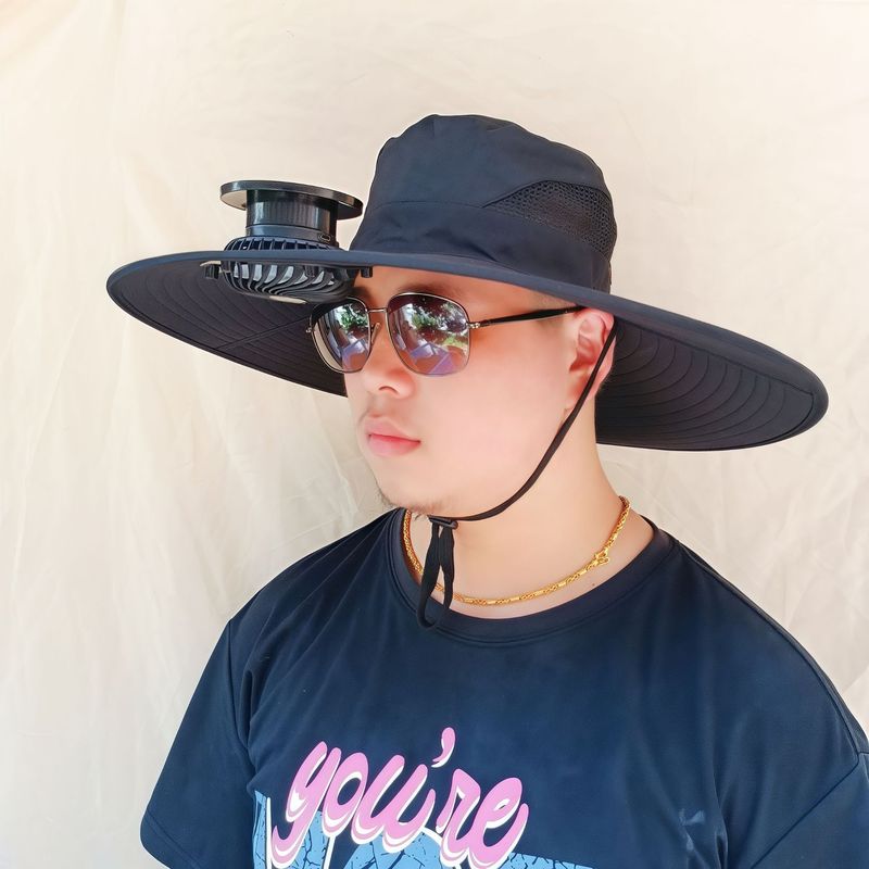 ソーラーファン付き帽子、一体型釣り帽子、男性用アウトドア登山帽子、ファン付き帽子、600mAh、スチールリング付き|undefined