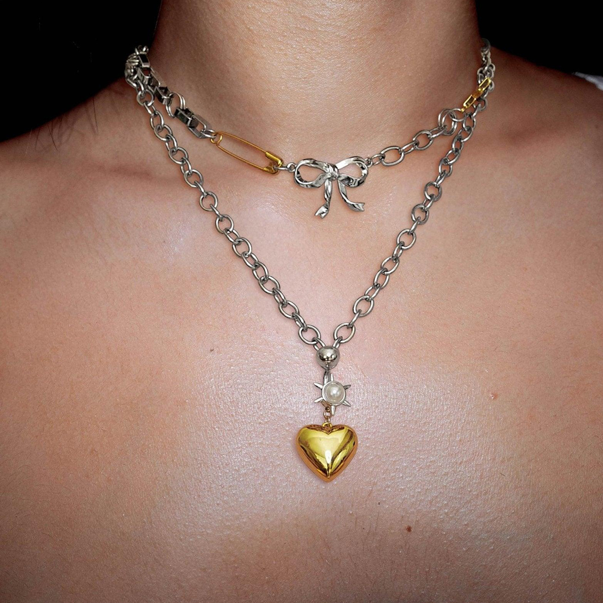 304 Stainless Steel Material PVD Coated Real Gold Plated Star Bow Knot 304 Stainless Steel Casual Elegant Simple Style Waterproof Non Tarnish Pendant Necklace
