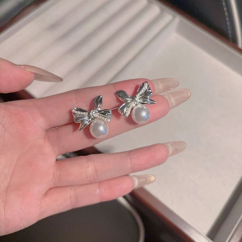 法式芭蕾风蝴蝶结珍珠耳钉少女气质高级感耳环2025新款爆款耳饰女|undefined