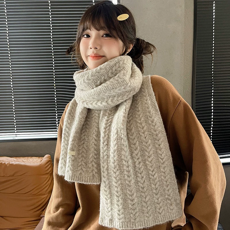 Knitted demi-season universal keep warm scarf with pigtail, Korean style