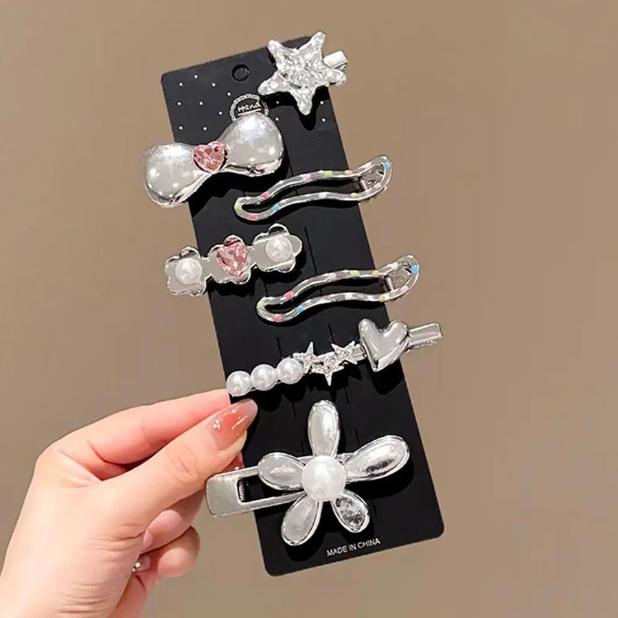 Transfronterizo y2k plata dulce y cool clip de pelo lateral peinado peinado