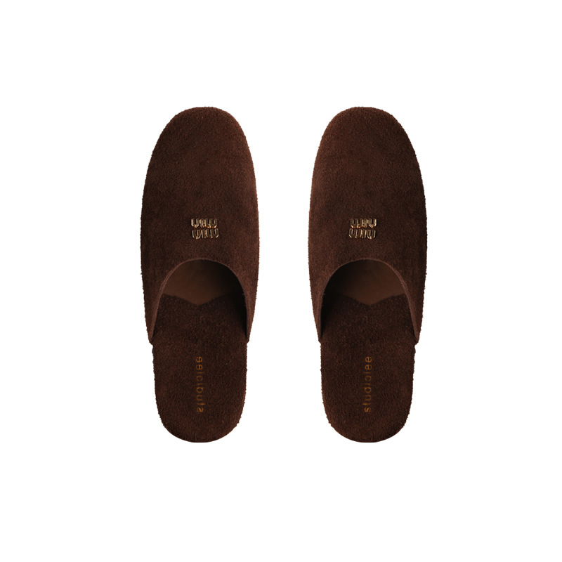 La primera capa de piel de vaca ~ la uva de la madre Miu cuero retrógrado plano perezoso zapatillas con un pie botones