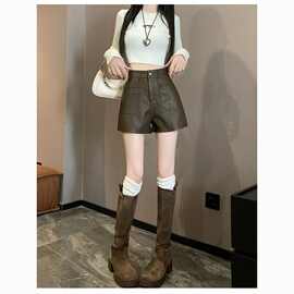 皮短裤女2024秋冬新款高腰宽松显瘦气质时尚百搭外穿阔腿靴裤潮