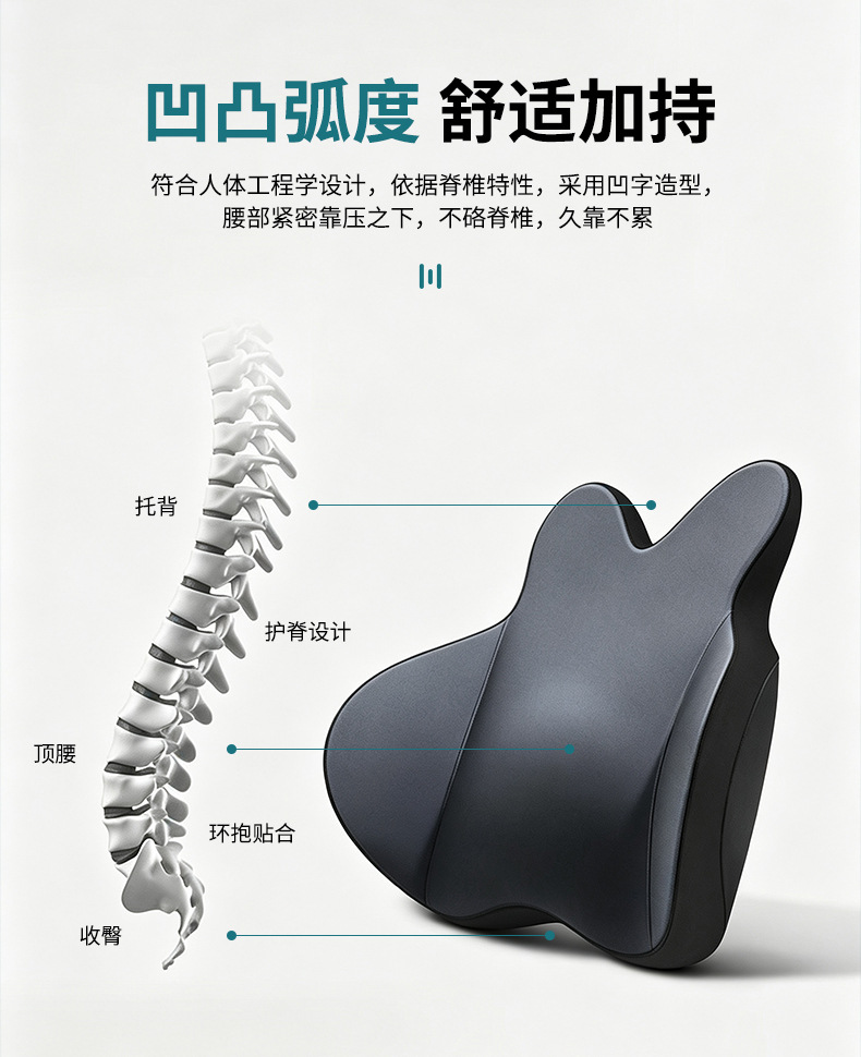 Customized Car Headrest and Lumbar Support Car Memory Foam Cushion Lumbar Cushion Car Neck Pillow Sedentary Car Backrest Lumbar Pillow