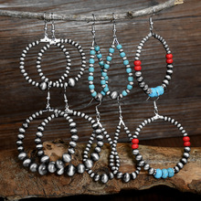 亚马逊新款耳饰复古串珠耳环女夸张西部纳瓦霍风大耳圈饰品批发