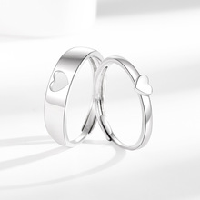 韩版简约爱心镂空戒指女小清新心形情侣对戒男女求婚订婚戒指礼物