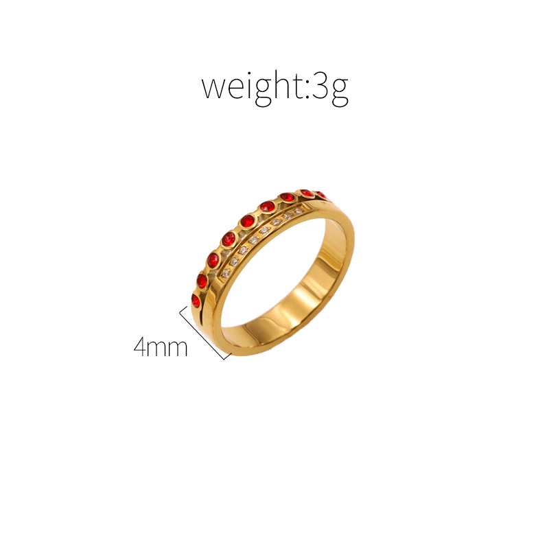 Red Diamond Inlaid Non-Adjustable Ring