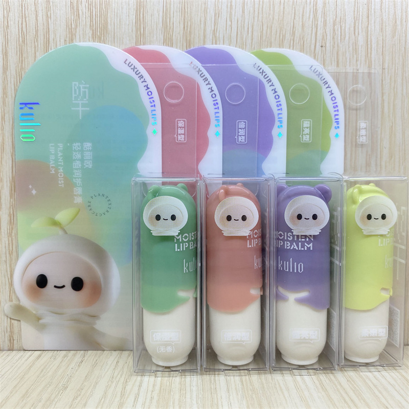 Bálsamo labial incoloro Lei Qi, hidratante, diseño de dibujos animados