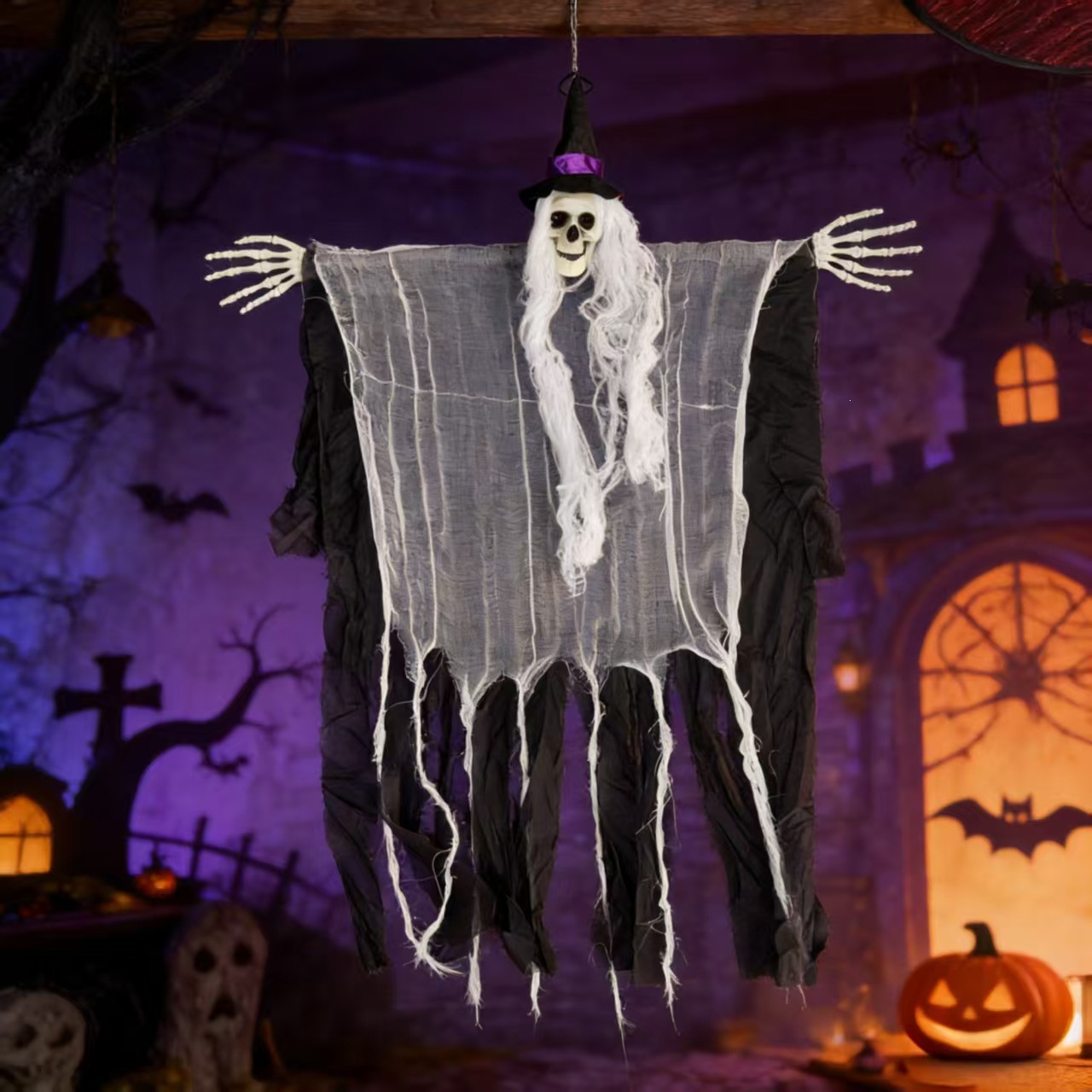 Decoración de Halloween transfronteriza bruja colgando fantasmas fantasmas casa embrujada decoración de horrores calaveras colgando fantasmas cortina de puerta colgante image 7