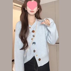 蕾朵法式秋冬季宽松软糯慵懒风毛衣外套设计感飘带大翻领针织衫女