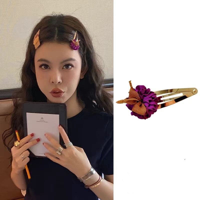 韓国風レトロローズフラワーヘアピンスクエアクリップ前髪サイドクリップ高価値女性ヘアアクセサリーフレンチスーパーフェアリーヘアアクセサリー|undefined