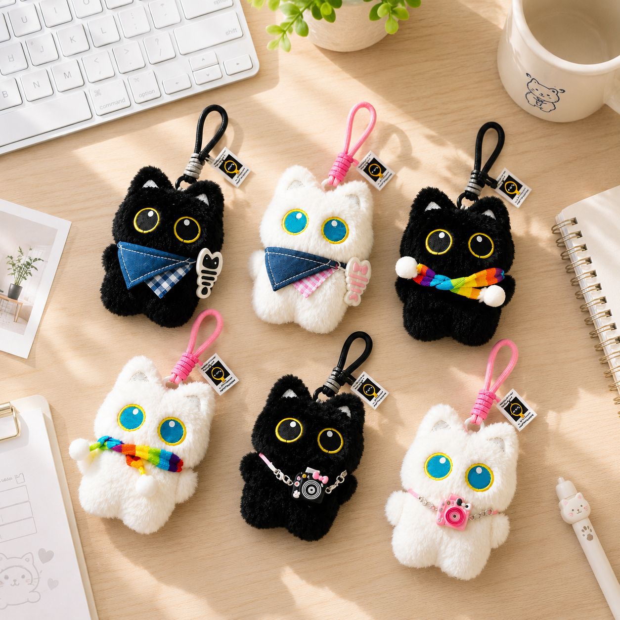 New cute little black cat plush toy backpack pendant keychain doll car decoration couple gift ornament