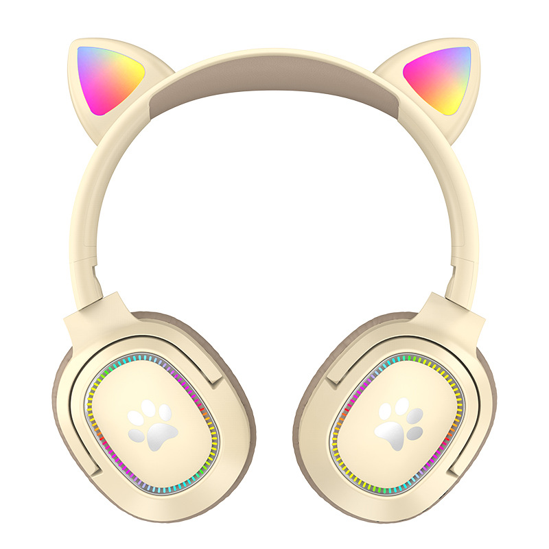 Nuevos auriculares transfronterizos, orejas todo incluido, orejas de gato luminosas plegables de dibujos animados, auriculares inalámbricos Bluetooth en stock