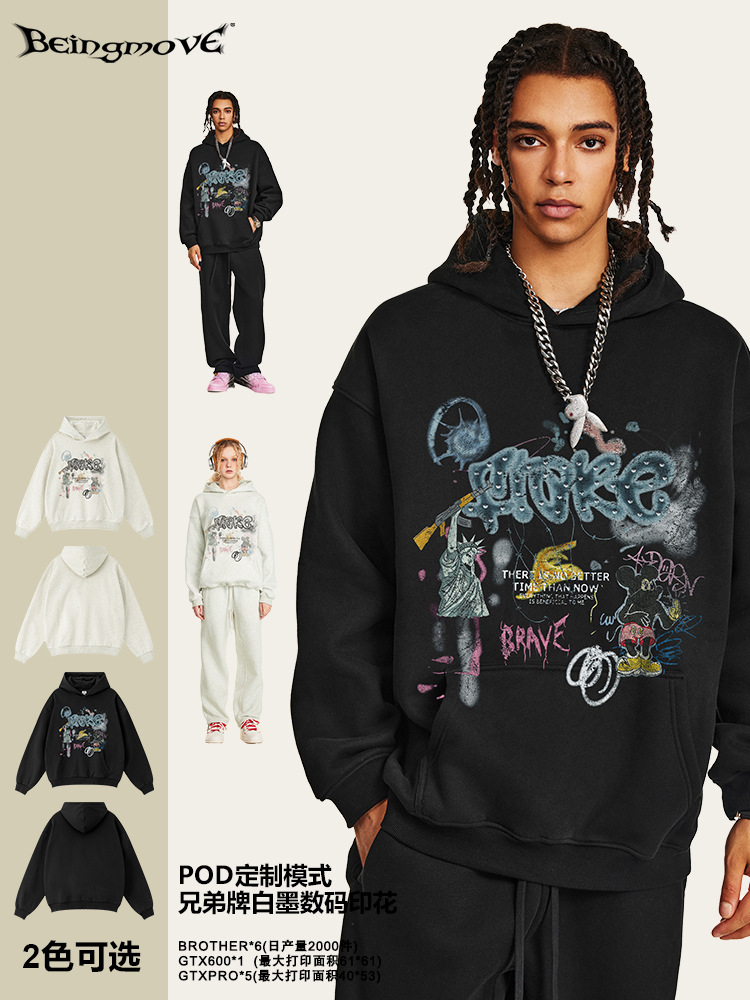 2025 otoño estilo americano de la calle colorido graffiti impresión marca de moda inns suelta tamaño europeo comercio exterior sudadera con capuz moda hombre