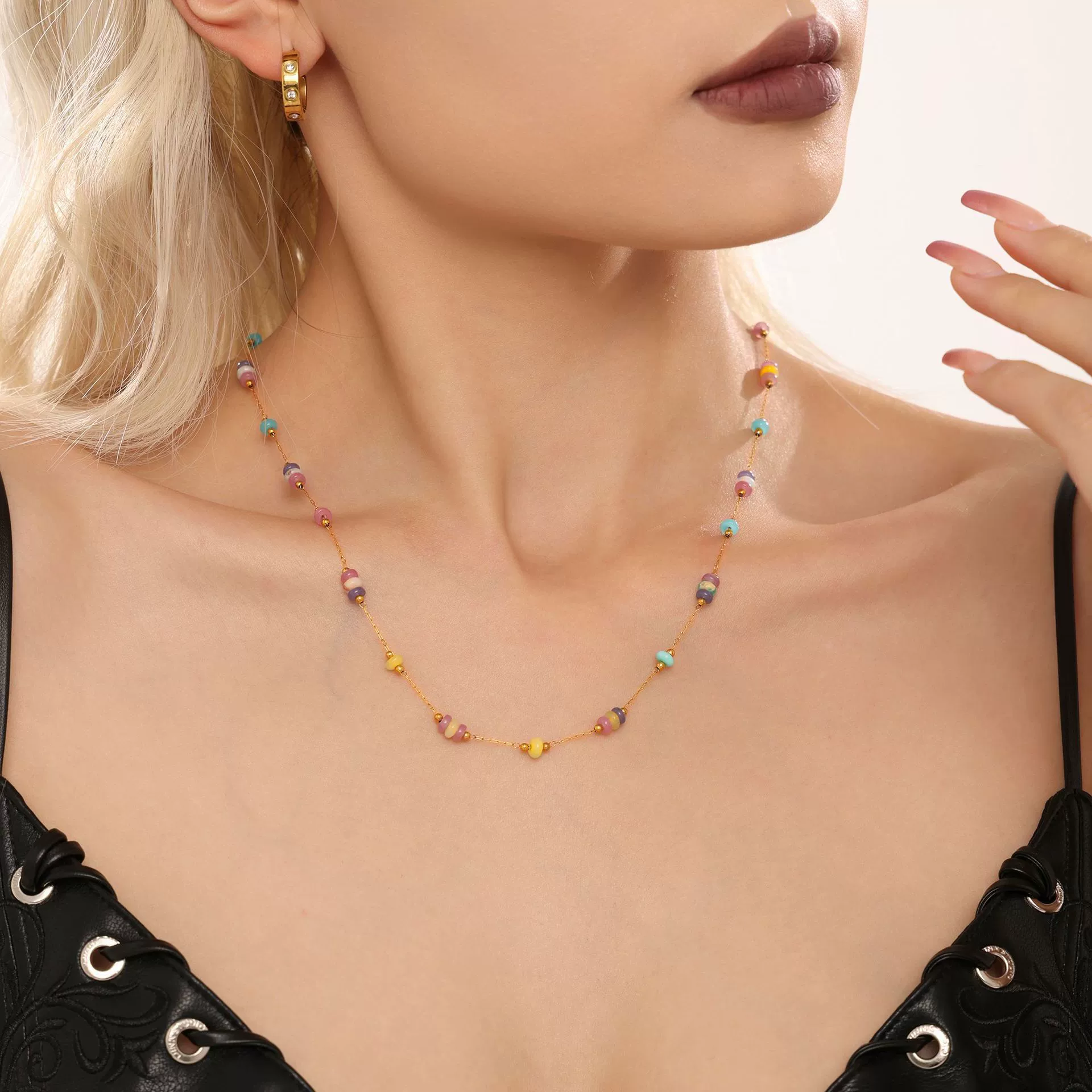  organic abacus stainless steel from pearl, cute small necklace and bracelet, design chain, set, trend of season