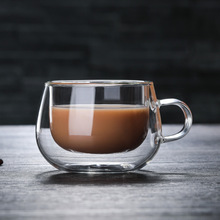 玻璃杯 高硼硅玻璃耐高温咖啡奶茶杯 带把简约透明玻璃隔热双层杯