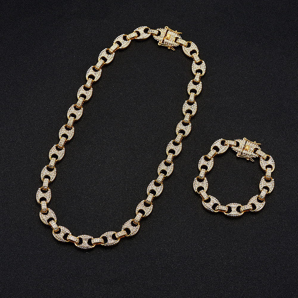 Hiphopa kaklarota 13 mm cūkas deguna Maiami personalizēta sakausējuma ūdens dimanta vīriešu Kubas ķēdīte_voghion.com