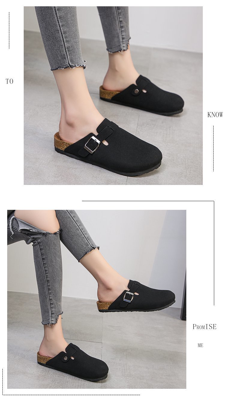 Spring 2021 European and American retro Baotou half-slipper women's cork flat flat large size casual one-step lazy lady's slipper undefined