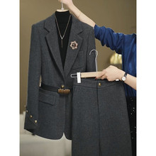 高端网红爆款毛呢西服套装女2024冬季款气质通勤显外套+阔腿裤