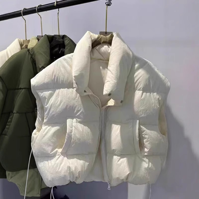 2025 Women's Down Cotton Vest with Stand Collar, Full Zipper, Sleeveless, Bubble Puffer Design, Back Seam, Thickened, Warm Coat Vest 2025 Women's Down Cotton Vest with Stand Collar, Full Zipper, Sleeveless, Bubble Puffer Design, Back Seam, Thickened, Warm Coat Vest