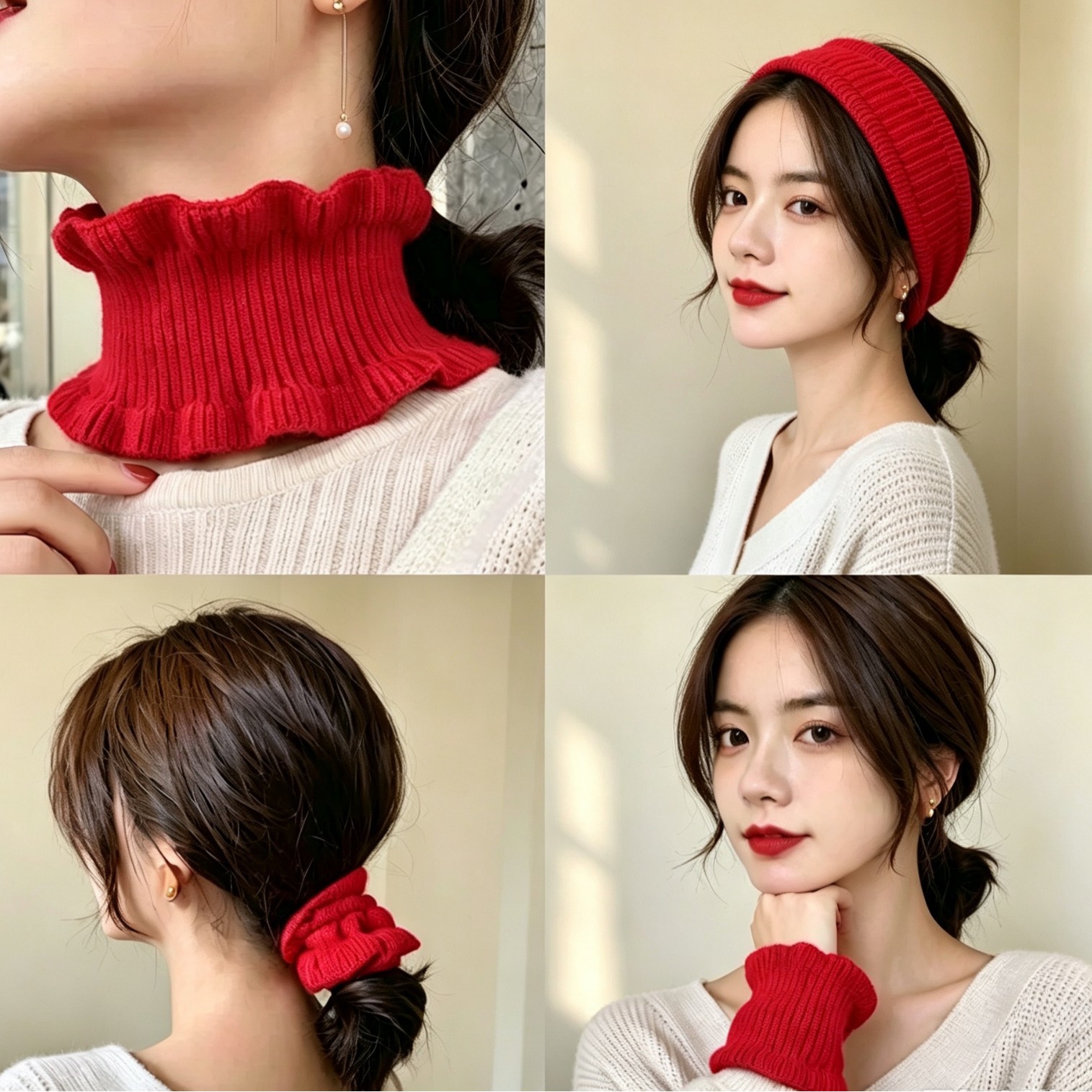 New autumn and winter Korean-style rabbit fur ruffled multifunctional versatile neck scarf for women, student ruffled fashion scarf