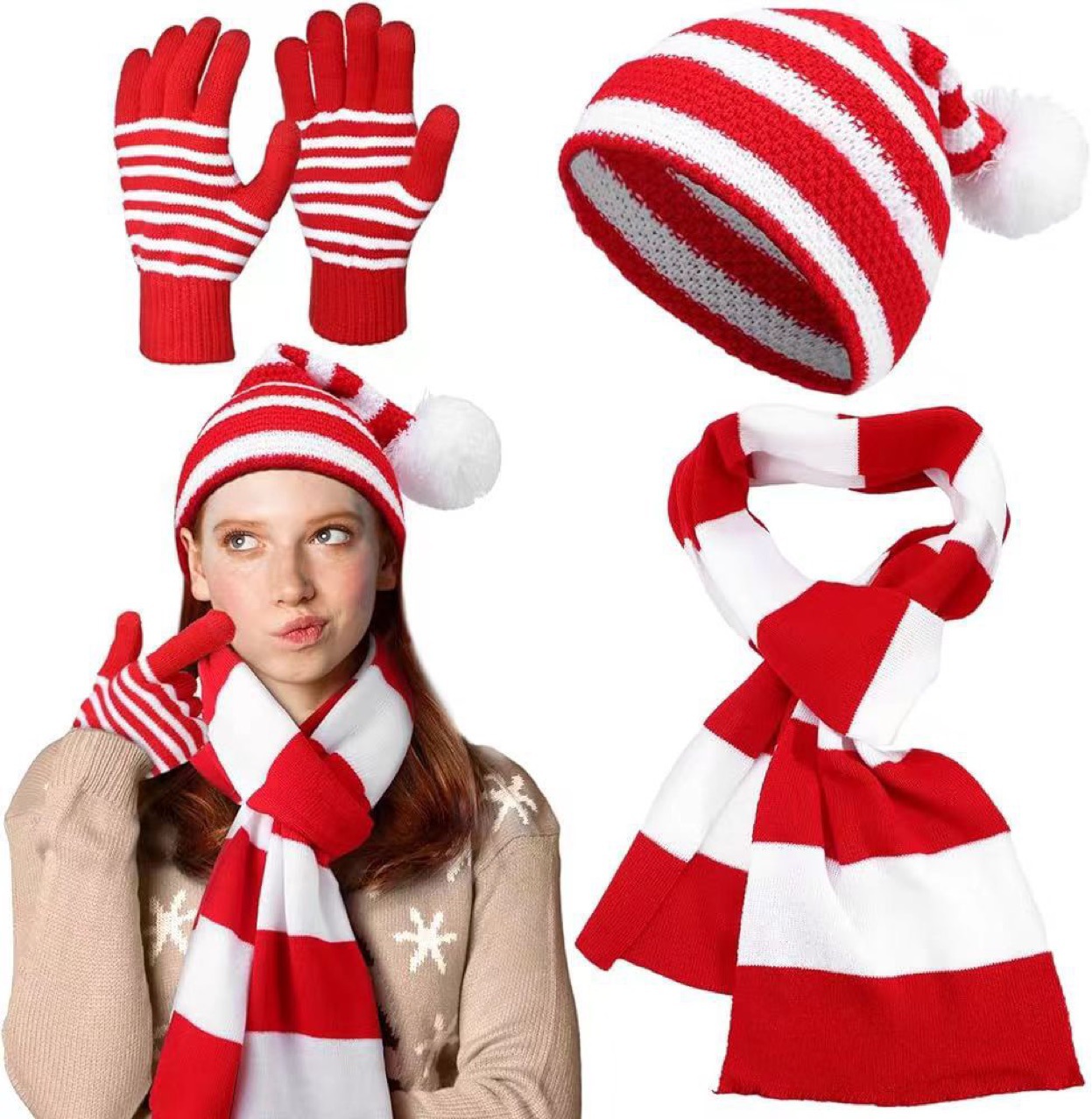 빨간색과 흰색 줄무늬 3종 세트