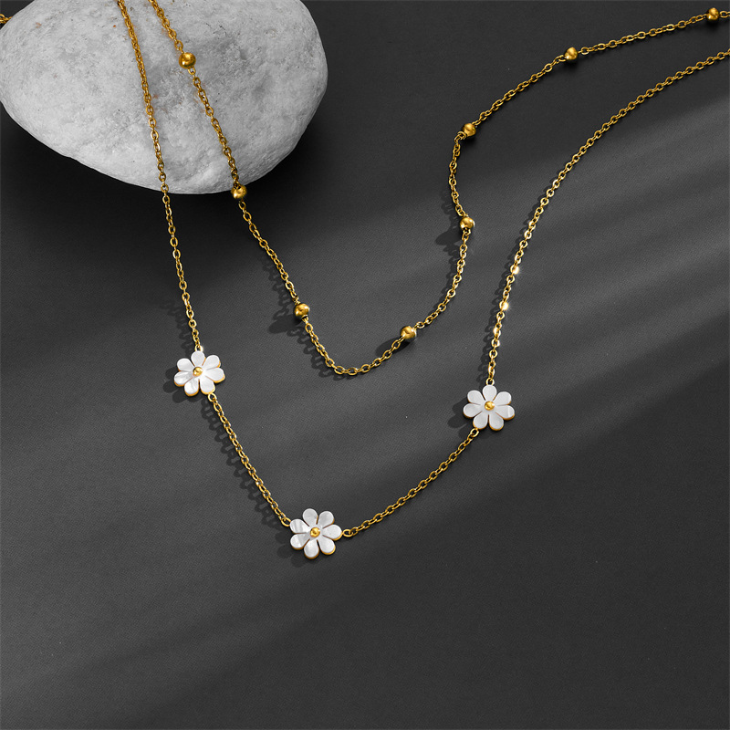 cable chain Chain Type PVD Coated Real Gold Plated 18K Gold Flower Titanium Steel Sweet Pastoral Waterproof Non Tarnish Titanium Steel Layered Necklaces