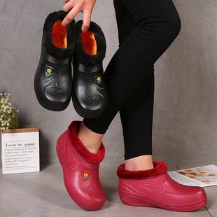 Winter Velvet Snow Boots for Men and Women Warm Cotton Boots Laundry Car Washing Kitchen Hygienic Waterproof Rain Boots Kitchen Work Shoes