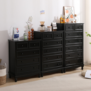 Solid Wood American-Style Minimalist Storage Cabinet, Wall-Mounted Small Cabinet for Bedroom and Living Room, Drawer Side Cabinet, Storage Cabinet, Black
