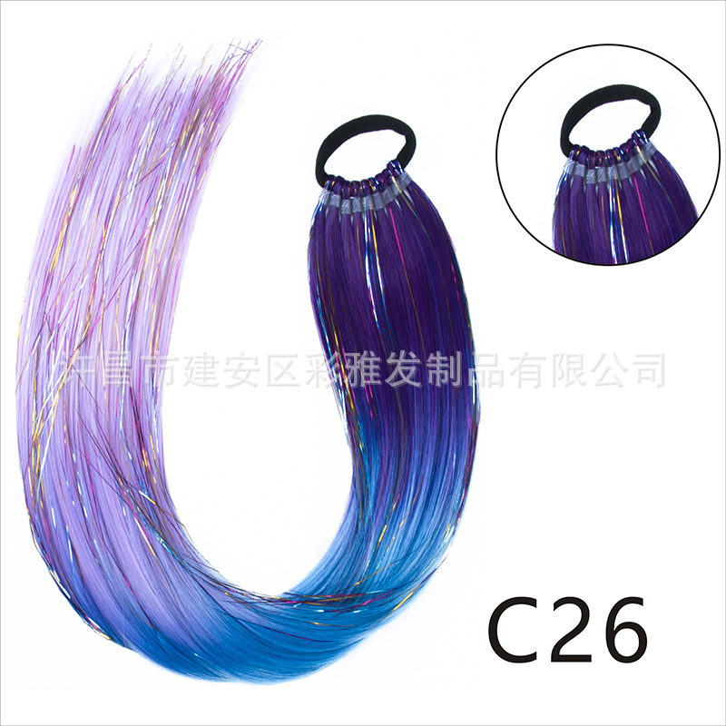 Comercio exterior transfronterizo láser de fibra química colorida cola de caballo 24 pulgadas trenzada de nueve hebras extensión de cabello cola de caballo simple y rápida