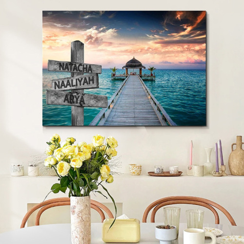 Cross-border personalized name stand spray painting core modern simple beach canvas painting landscape living room frameless decorative painting