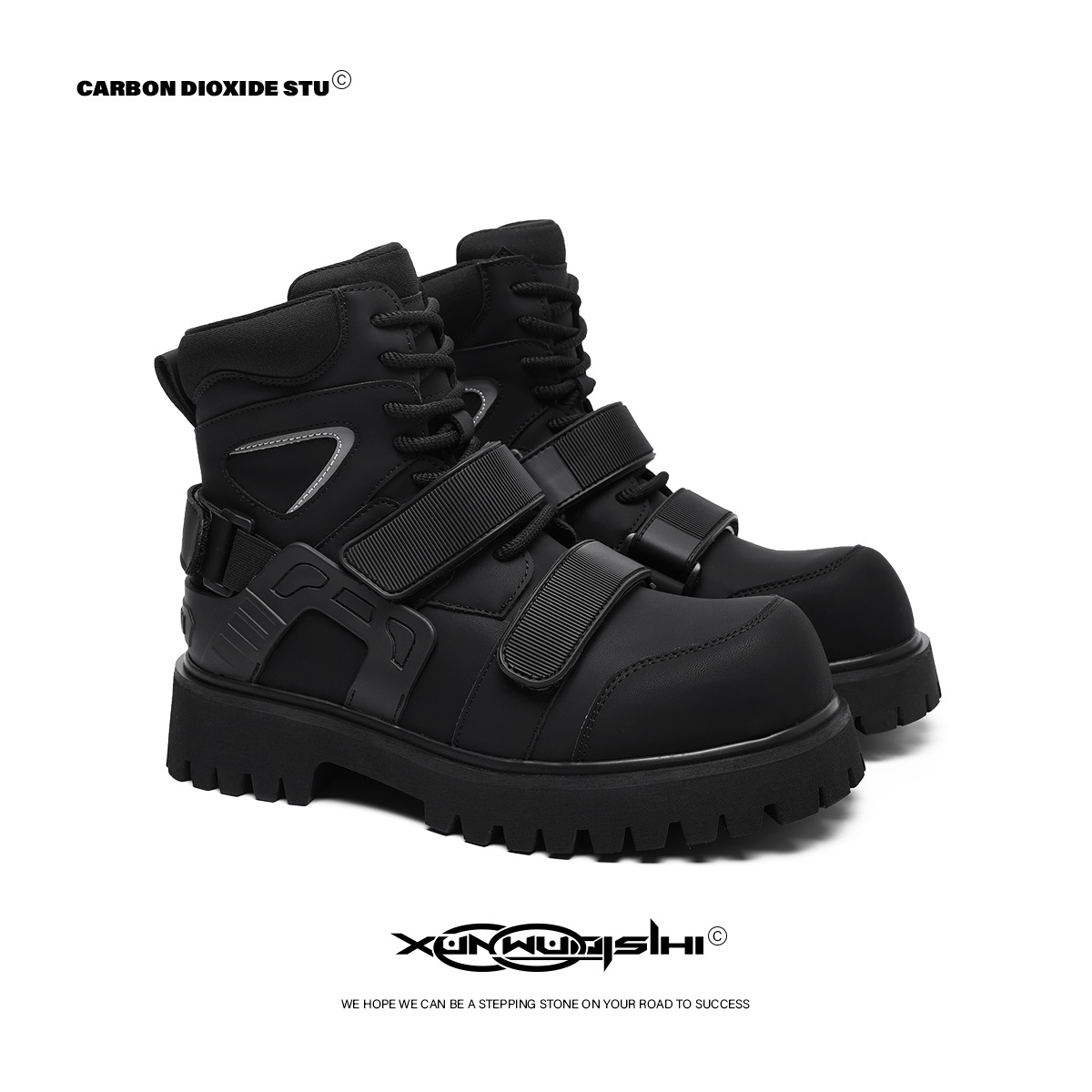 Functional Velcro Martin Boots for Men and Women, High-Top Boots, Autumn New Thick-Soled Motorcycle Work Boots for Men