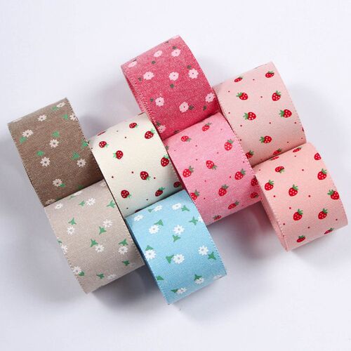 Korean imitation cotton and linen single-sided strawberry printed ribbon diy bow hair accessories clothing accessories gift packaging ribbon