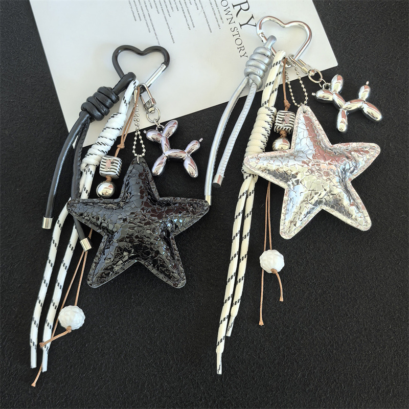 Versatile and Fashionable Pu Five-Pointed Star Braided Rope Miu-Style Bag Keychain Pendant Lanyard Creative Phone Accessory Versatile and Fashionable Pu Five-Pointed Star Braided Rope Miu-Style Bag Keychain Pendant Lanyard Creative Phone Accessory