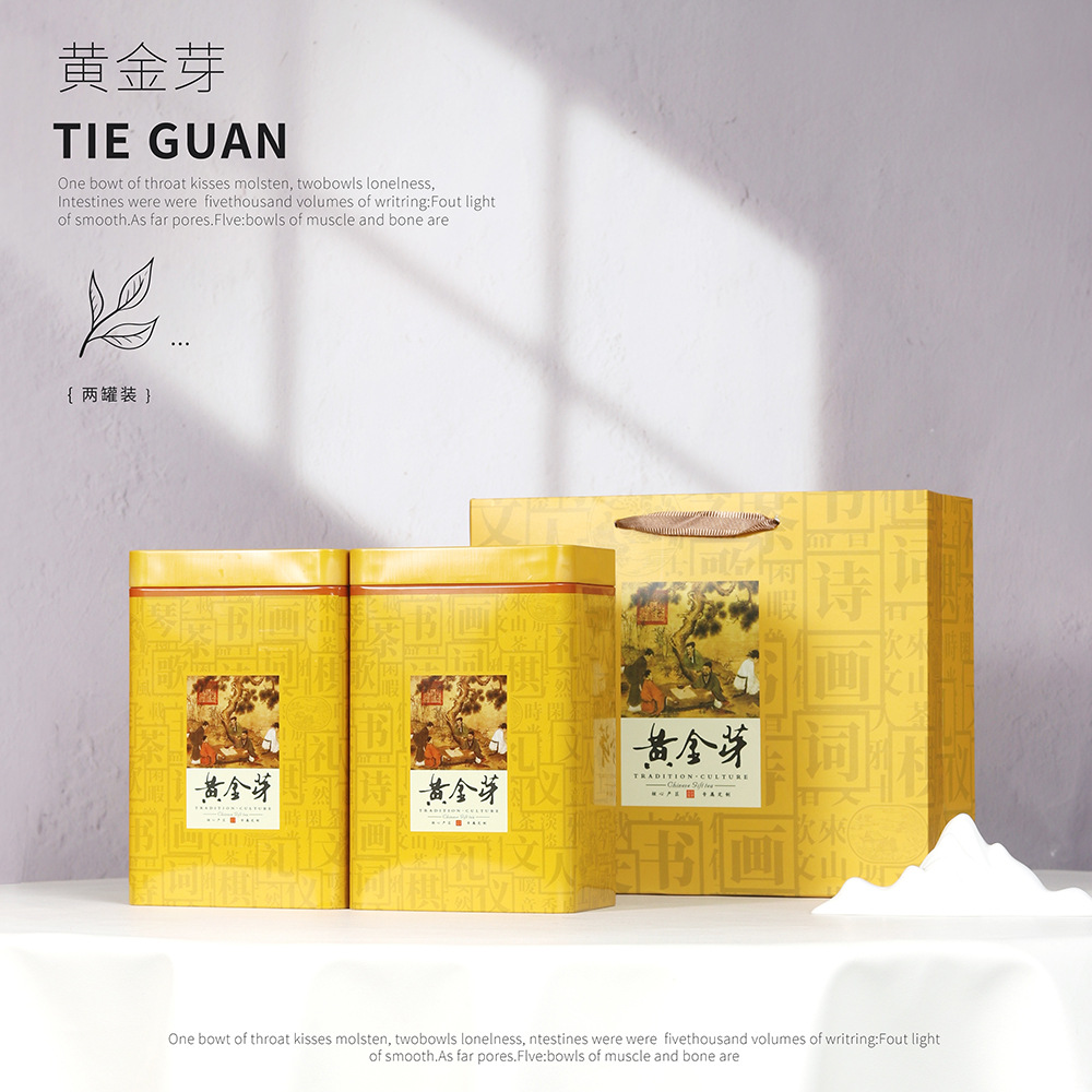 一斤装茶叶罐铁管白茶黄金芽毛峰茶叶盒空包装送手提袋500g/套