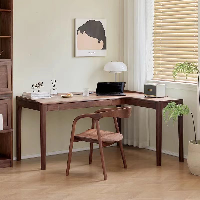 North American Black Walnut Solid Wood Corner Desk Cherry Wood Log Modern Simple Multi-functional Study Corner Desk
