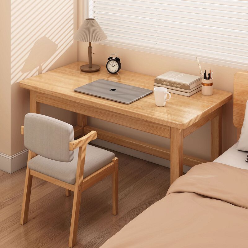 Solid Wood Desk Bookshelf Integrated Table Home Student Bedroom Writing Desk Children's Log Style Small Apartment Computer Desk